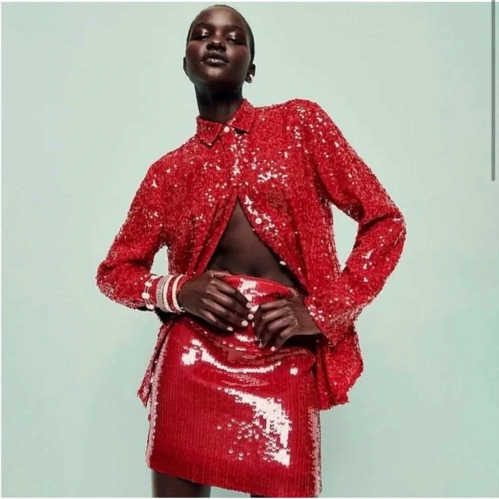 NWT J.Crew Collection Classic-fit Sequin Shirt in Dark Red Button-up Blouse - Picture 2 of 8